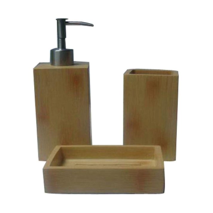 Set de productos para el baño fabricado en acero inoxidable y madera antihumedad color abedul/marrón Diempi
