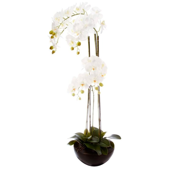 Orquídea artificial con maceta de cerámica de 115 cm de alto con flores blancas Diempi