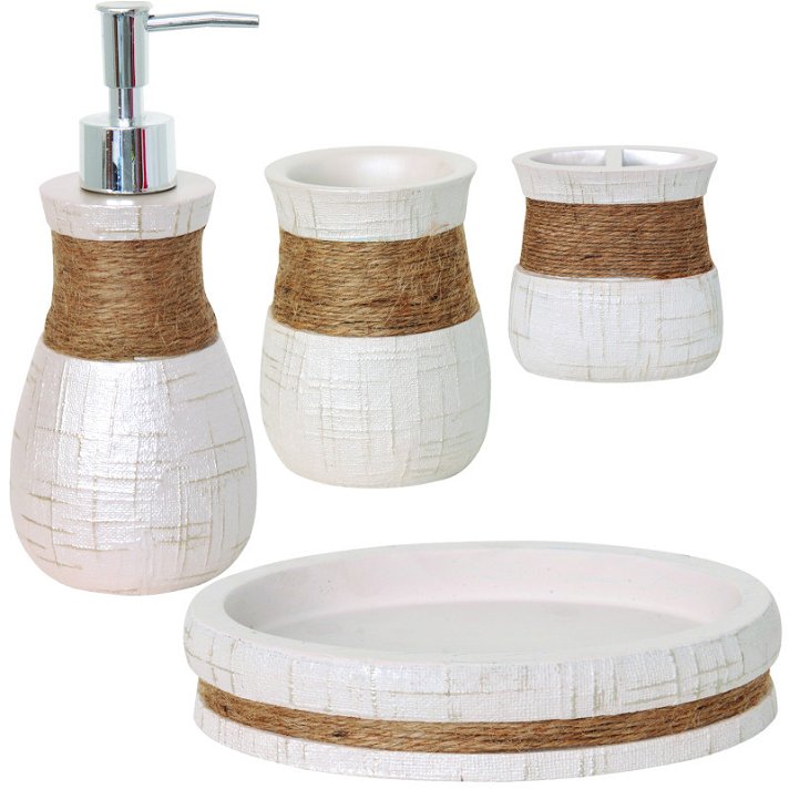 Set de 4 piezas de decoración para baños de diseño fabricados en poliresina Natura Diempi