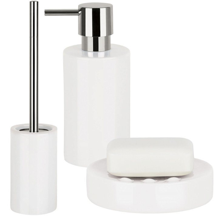Set de tres piezas para el baño fabricadas en porcelana con acabado blanco Tube Spirella Diempi