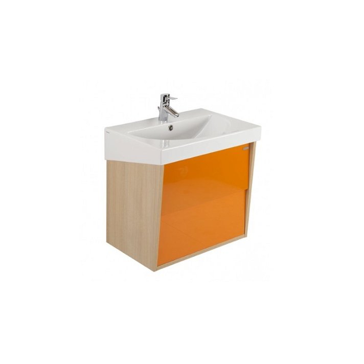 Mueble de baño suspendido de aglomerado con lavabo 65x47x59,5 cm en color naranja URBY Unisan