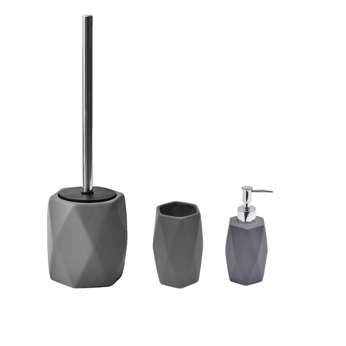Conjunto moderno de accesorios para baño fabricado en gres porcelánico color gris Diempi