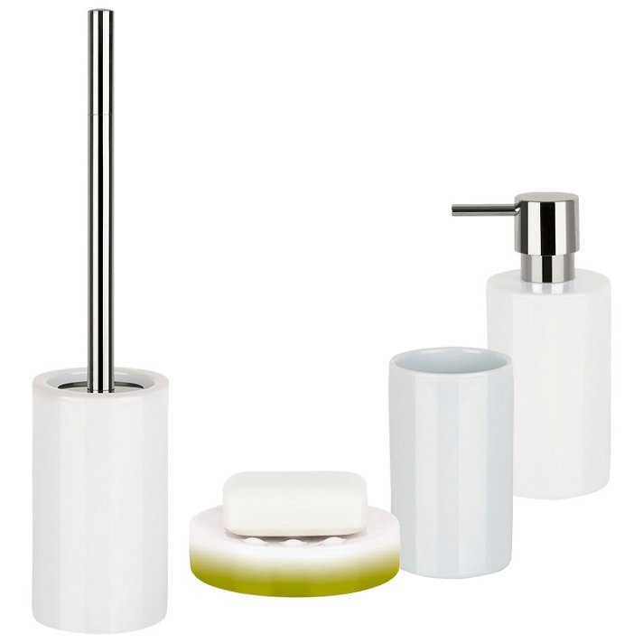 Set de baño decorativo de cuatro piezas fabricadas en porcelana en acabado color blanco Spirella Diempi