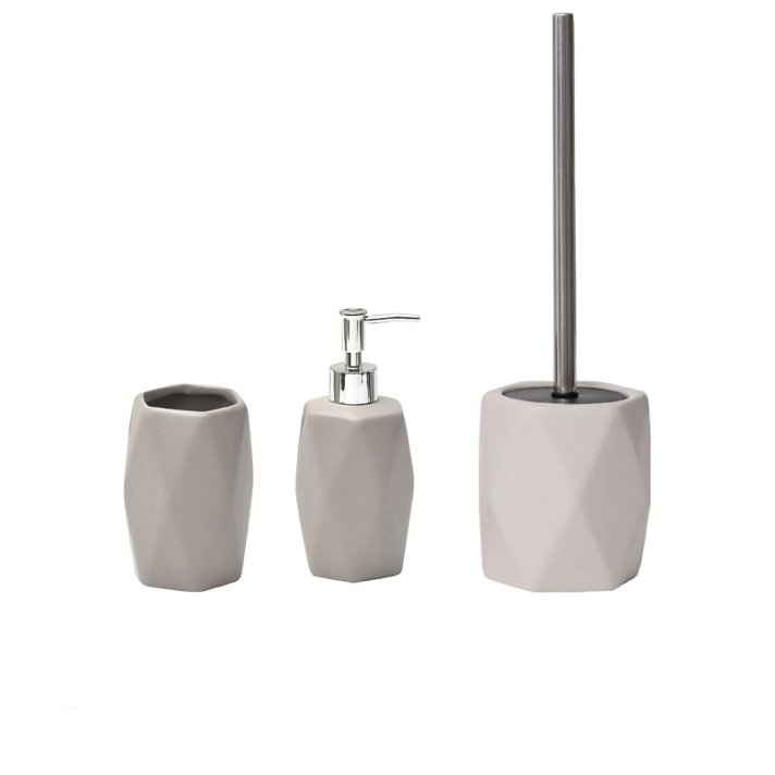 Conjunto moderno de accesorios para baño fabricado en gres porcelánico color topo Diempi