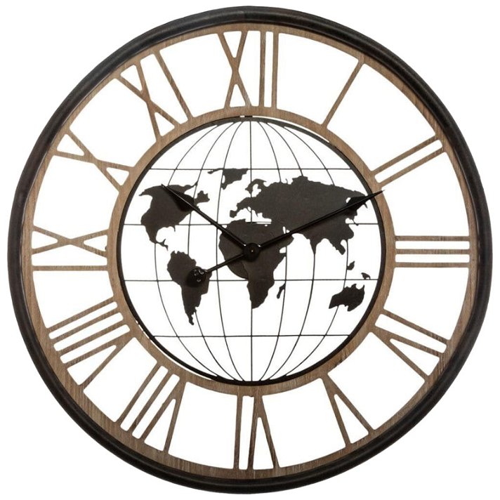 Reloj de pared con diseño de mapamundi de 67 cm en colores negro y madera Atmosphera Diempi