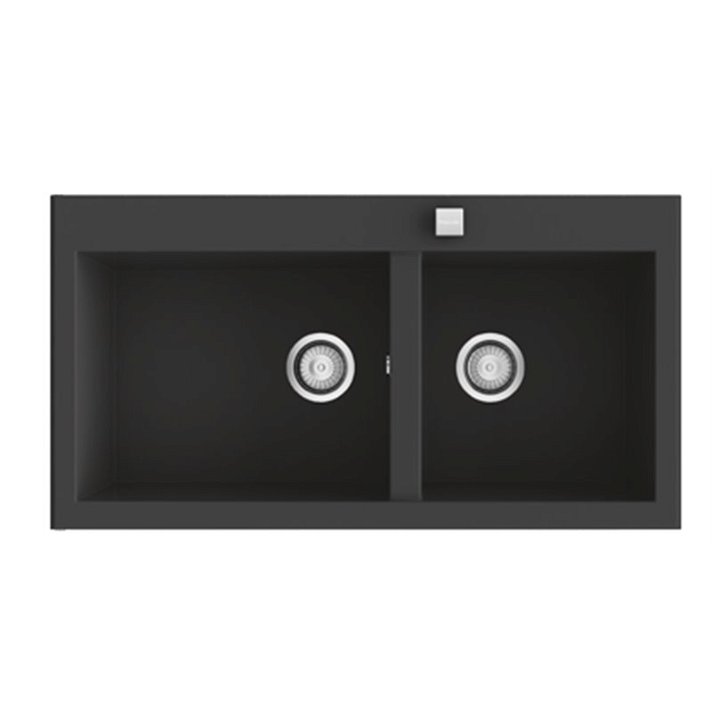 Lava-loiças duplo de 95 x 52 cm preto brilhante Shira Poalgi