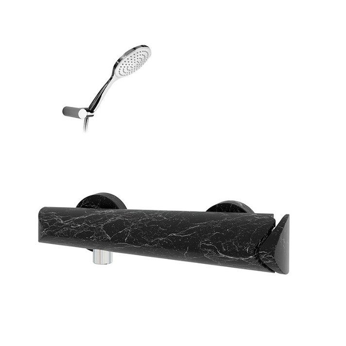Grifo para ducha monomando fabricado en latón de 28x7,3 cm con acabado color negro marmol Seven Griferías Galindo