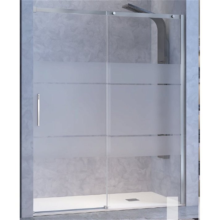 Pare-douche avec porte coulissante et un latéral fixe pour douche avec motifs Clio LU102 Kassandra