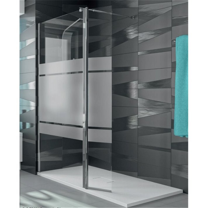 Mampara de ducha con panel fijo y hoja abatible con vidrio decorado Clio TR524 Kassandra