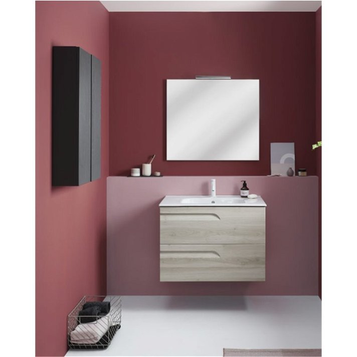 Meuble de salle de bains à deux tiroirs avec plan vasque en céramique de fond réduit Vitale Royo