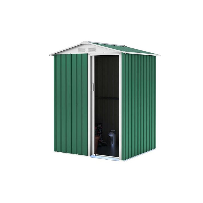 Caseta para espacios de 2m² de metal con un acabado en color verde y blanco Milton Gardiun