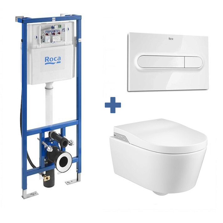 Pack In Wash sanita suspensa com cisterna encastrada bastidor e placa de acionamento smart One toilette Inspira Roca