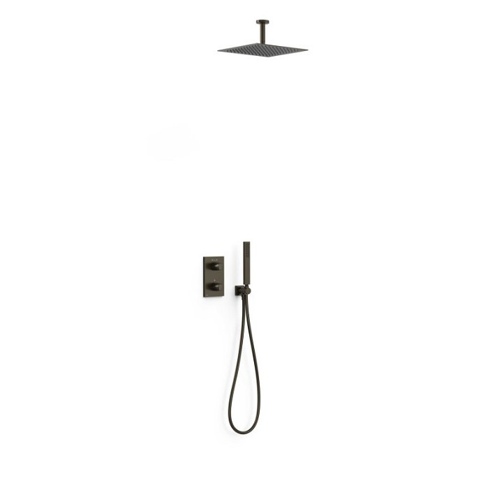 Set di rubinetto termostatico da incasso a 2 vie con doccino e soffione a soffitto colore nero bronzo Project Tres