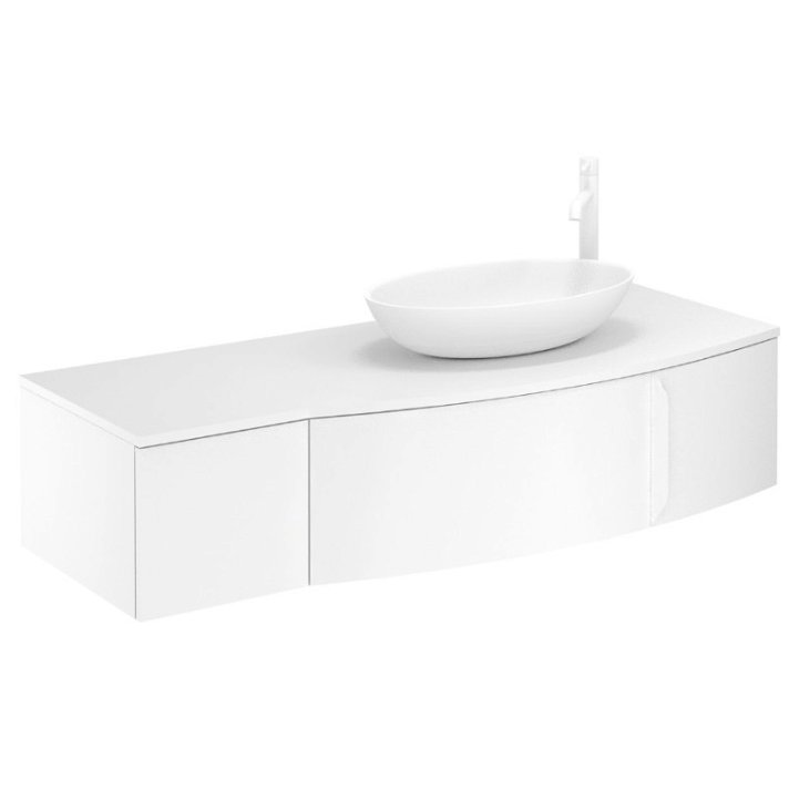 Meuble modulaire suspendu 130 cm blanc avec commode simple avec vasque à poser sur plan WAVE Royo