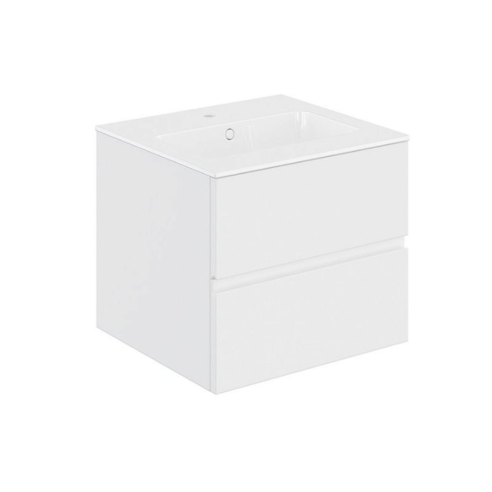 Mobile a due cassetti con lavabo da 60,5 cm di colore bianco fabbricato in PVC e resina sintetica Mod Cosmic