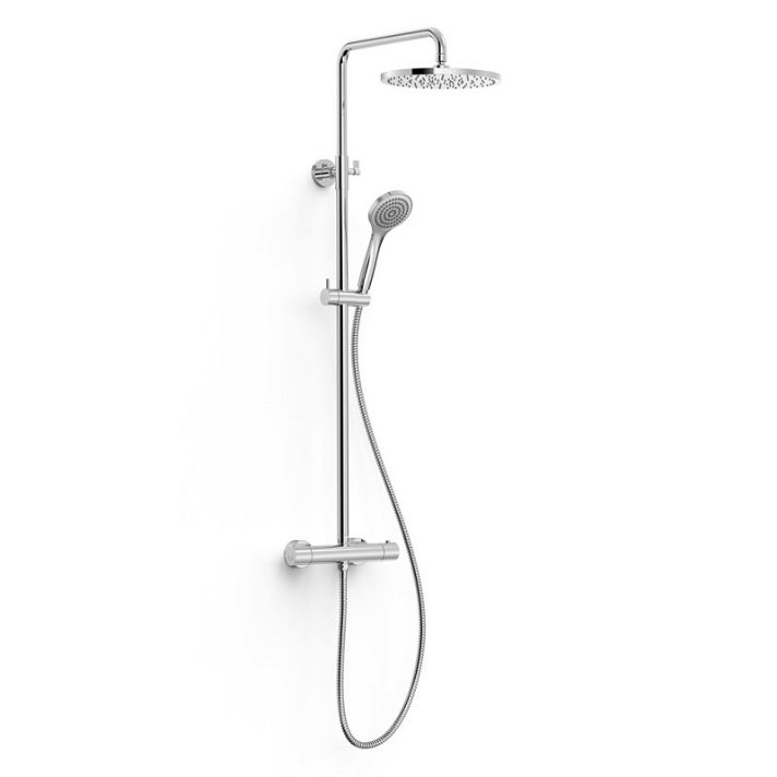 Coluna de duche com duche de mão e torneira termostática acabamento cromado BASE PLUS TRES