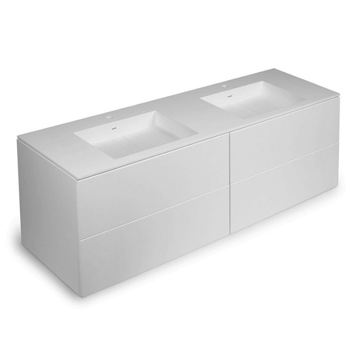 Mobile da quattro cassetti con lavabo a due vasche di 200 cm con finitura opaca Block Cosmic