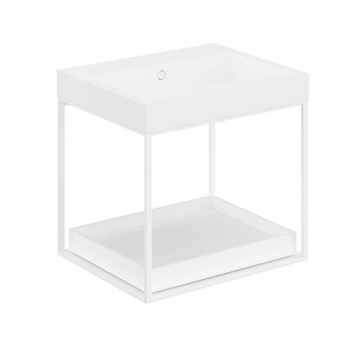 Mueble con estante deslizante y lavabo de 60 cm fabricado en acero y madera The grid Evo Cosmic
