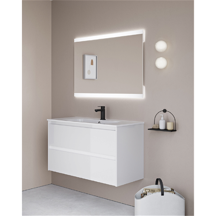 Mueble suspendido de baño con lavabo de acabado blanco brillante 100 cm Alfa Royo