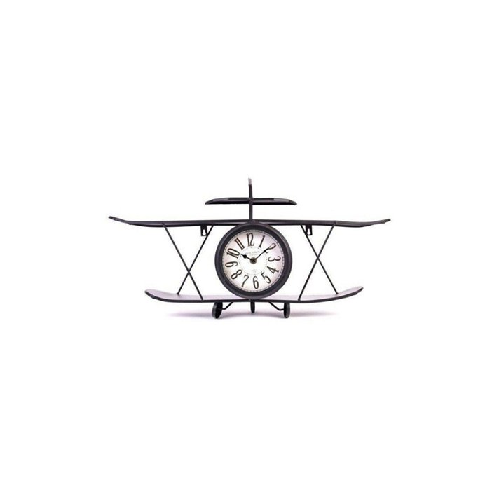 Reloj de sobremesa con diseño de avión retro de 64x35 cm fabricado en metal Biedma