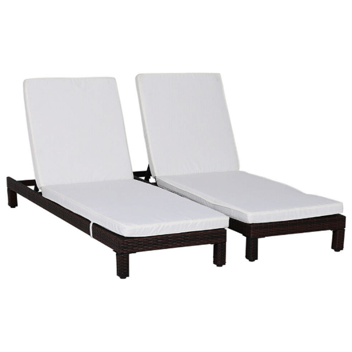 Juego de 2 tumbonas reclinables fabricadas de acero y ratán sintético con acabado de color crema chaise longue Outsunny