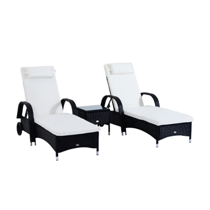 Conjunto de 2 espreguiçadeiras chaise longue e mesa Outsunny