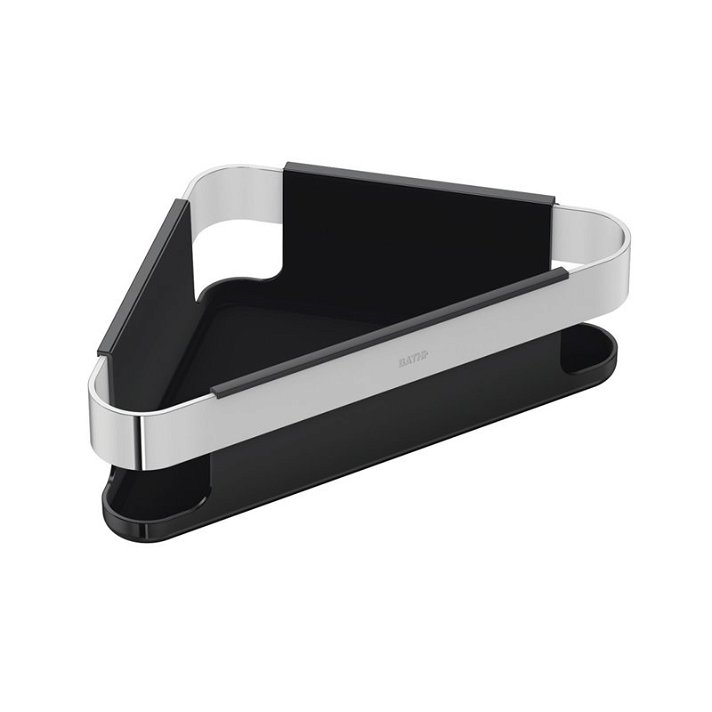 Tablette d'angle pour salle de bains fabriquée en métal avec finition chromé et noir Line Cosmic