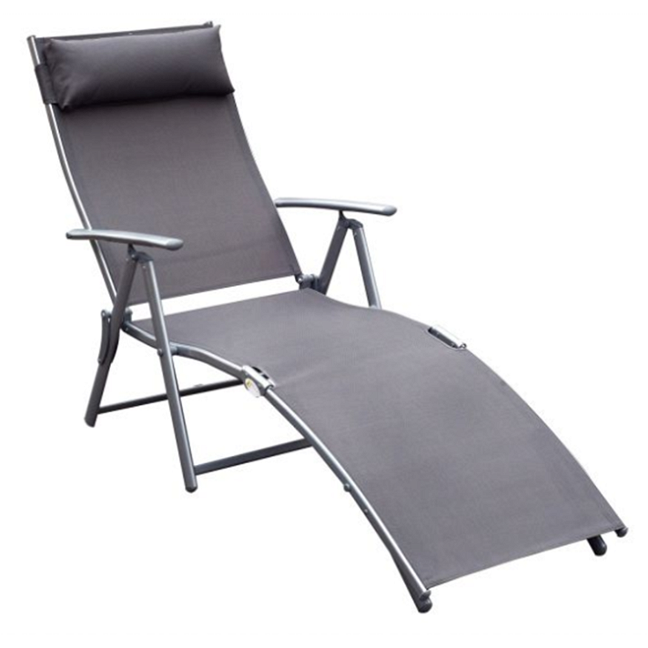 Tumbona reclinable con almohada de 137 cm de ratán con acabado en color gris Outsunny