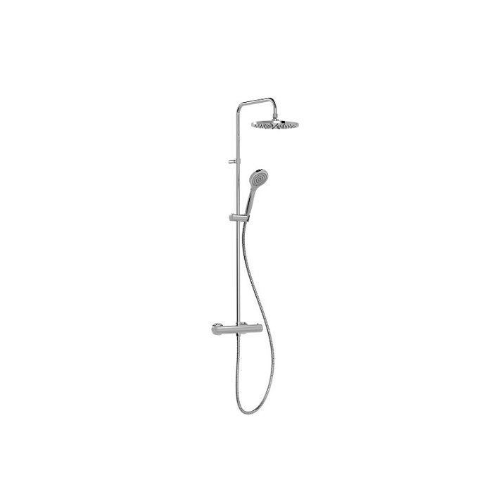 Coluna de duche com torneira termostática de parede de 2 vias e duche de mão em latão e ABS cromado Base Plus TRES