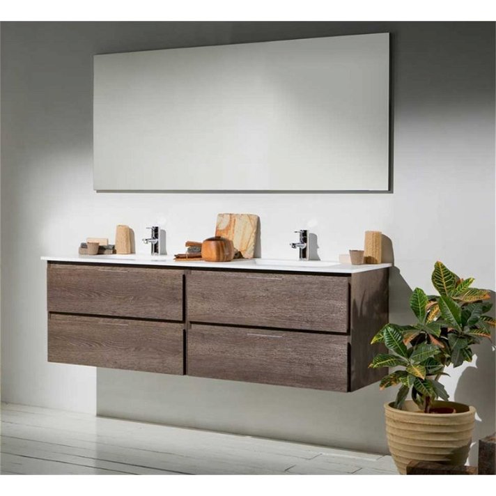 Meuble de salle de bains à 4 tiroirs de 120 cm avec plan double vasque blanc Life B10