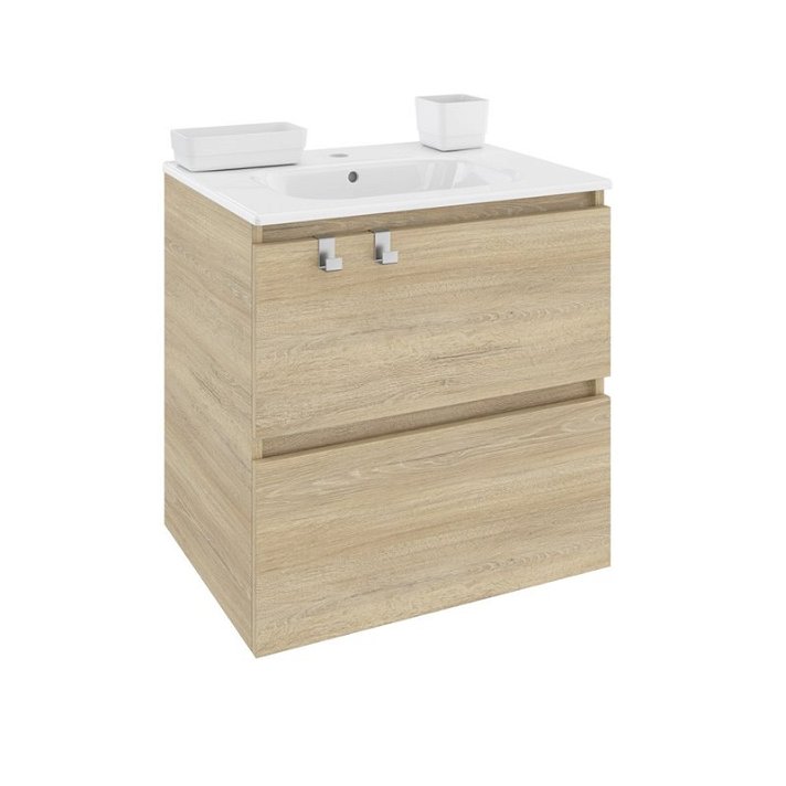 Mueble con lavabo porcelana rectangular 60cm Roble nature B-Box BATH+