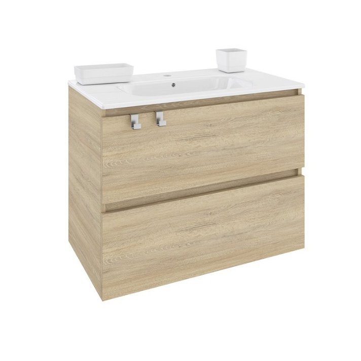 Mueble con lavabo porcelana rectangular 80cm Roble nature B-Box Cosmic