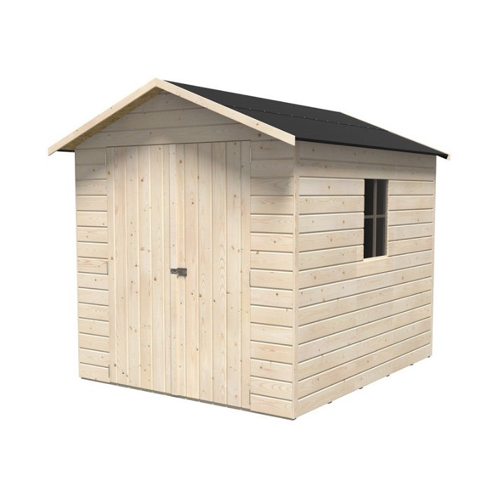 Caseta de exterior de 201x206 cm con techo diagonal y dos puertas batientes de madera de abeto Ante Decor Et Jardín