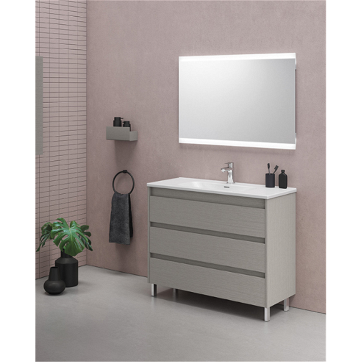 Meuble de salle de bains à trois tiroirs avec plan vasque en céramique blanc brillant Sansa Royo
