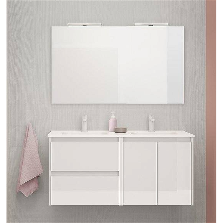 Meuble de salle de bains avec 2 tiroirs et 2 portes avec plan vasque double en céramique 120 cm Sansa Royo