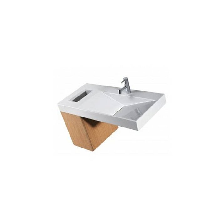Mueble de baño suspendido de aglomerado y papel melamínico en acabado color roble y blanco FLUX Unisan