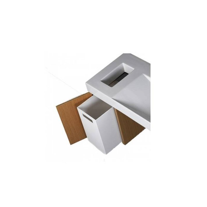 Móvel de casa de banho suspenso com cesto fabricado em placa de aglomerado com acabamento carvalho Flux Unisan