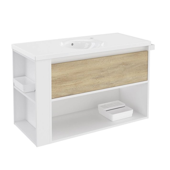 Mueble con lavabo porcelana 100cm Blanco-Roble nature/Blanco B-Smart Cosmic