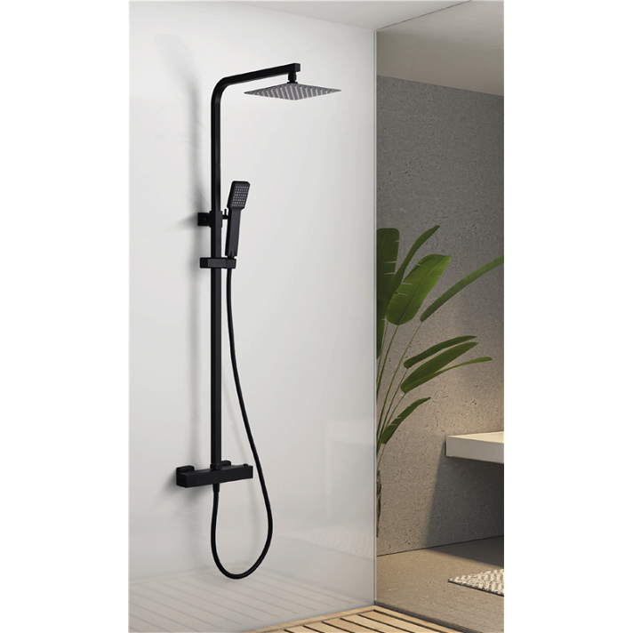 Columna termostática de ducha para pared con un diseño moderno de acabado negro mate Vigo Imex