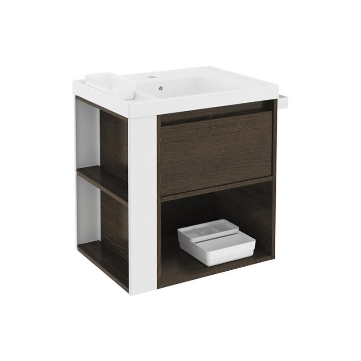Mueble con lavabo resina 60cm Roble chocolate/Blanco B-Smart Cosmic