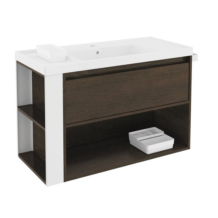 Mueble con lavabo resina 100cm Roble chocolate/Blanco B-Smart Cosmic