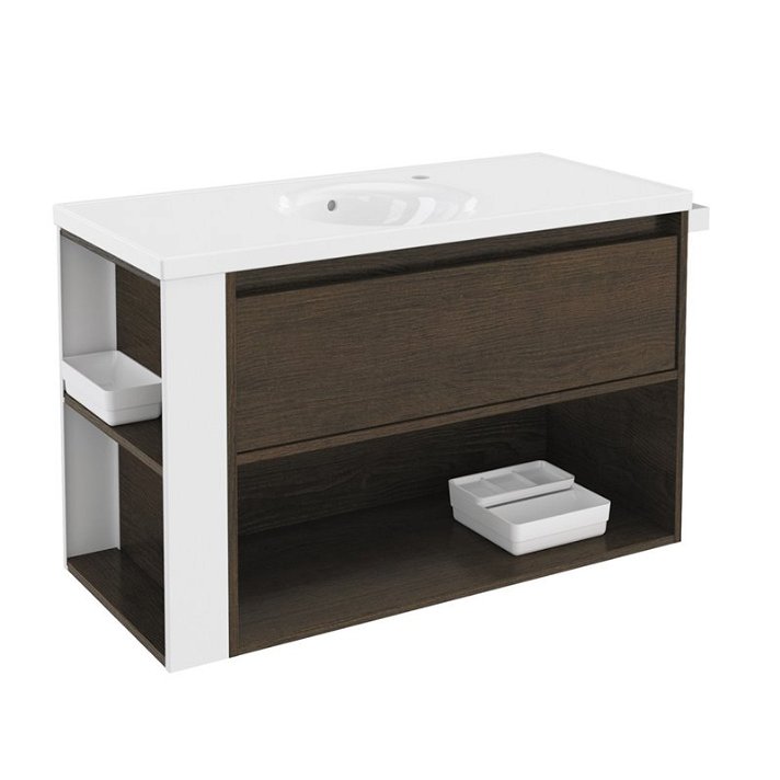 Mueble con lavabo porcelana 100cm Roble chocolate/Blanco B-Smart Cosmic