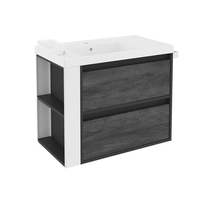 Mueble con lavabo resina 80cm Antracita-Frontal pizarra nature/Blanco 2 cajones B-Smart Cosmic