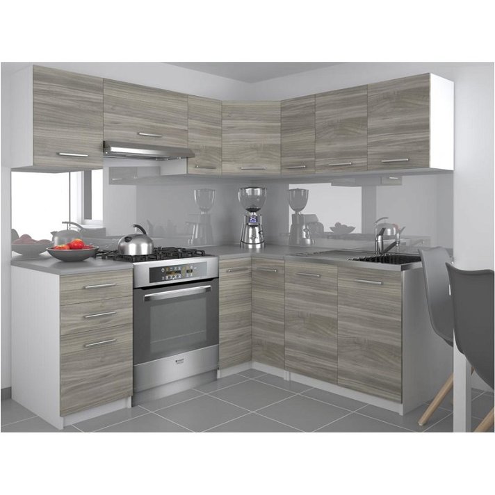 Cucina completa da 360 cm con nove mobili in finitura di colore grigio Lidia Tarraco