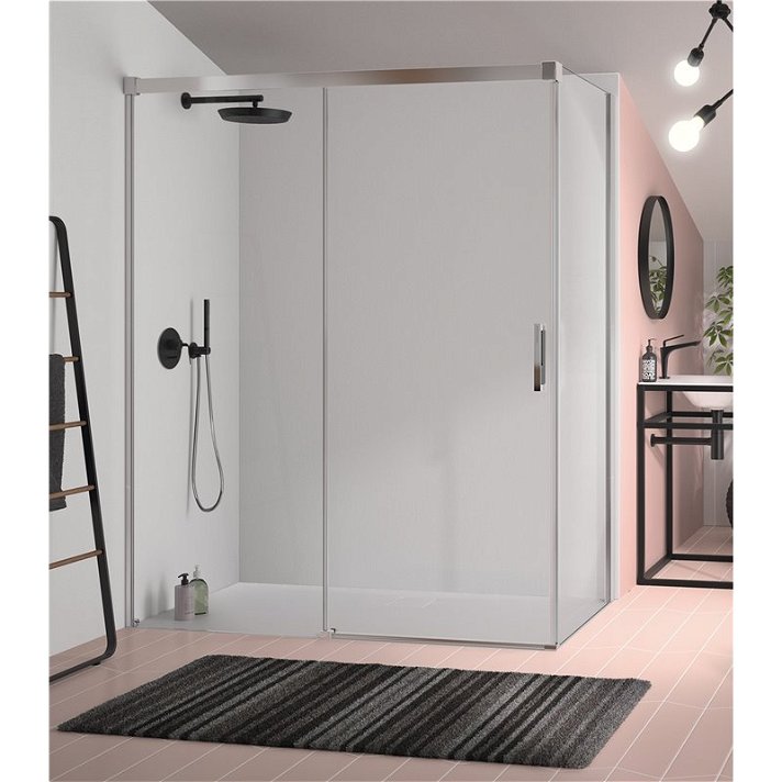 Box doccia ad angolo con porta scorrevole e finitura trasparente argento lucido Glasé Kassandra