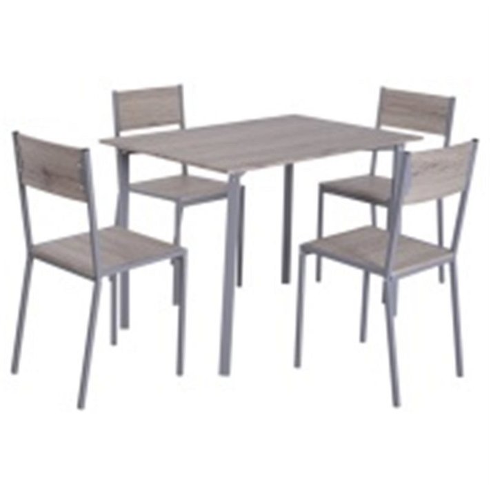 Conjunto de mesa de comedor con 4 sillas elaborado en acero con acabado gris HomCom