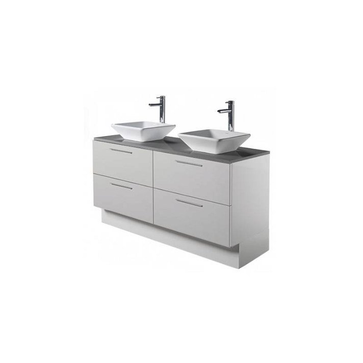 Mueble de baño con tablero aglomerado blanco y encimera gris taupé 140x50,4x85 cm Twin CR Ceb Unisan