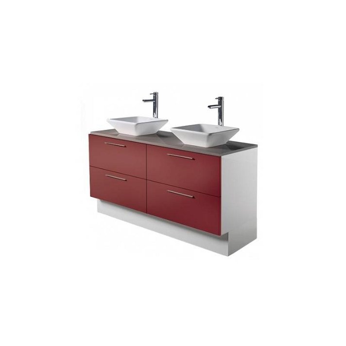 Mueble de baño con tablero aglomerado rojo y encimera gris taupé 140x50,4x85 cm Twin CR Ceb Unisan
