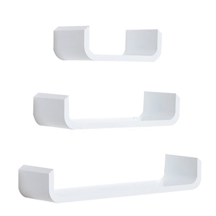 Pack de 3 estantes suspendidos elaborados de MDF con diferentes tamaños color blanco HomCom