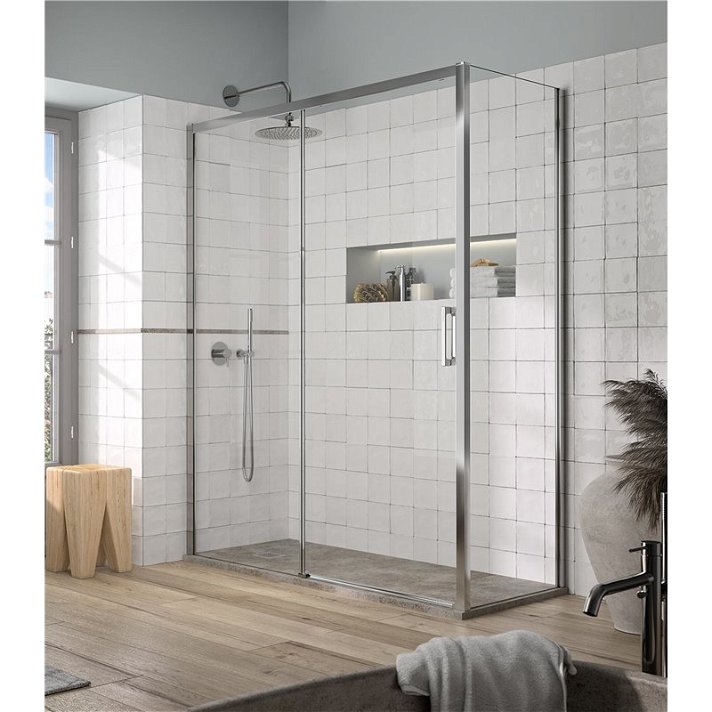 Mamparade ducha angular 1 puerta corredera plata alto brillo transparente Kassandra